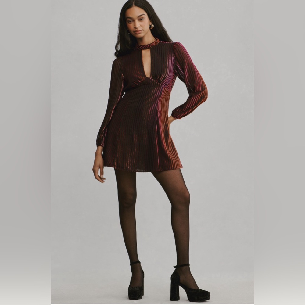 ✨ Anthropologie Long-Sleeve Cutout Tunic Mini Dress Sz 12